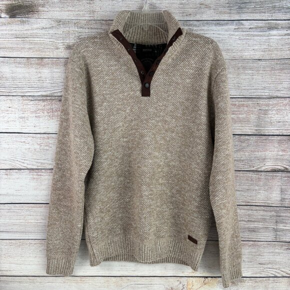 Buffalo David Bitton Brown Sweater Mens Med Weebery Flannel Lined Elbow Patch - Picture 1 of 12